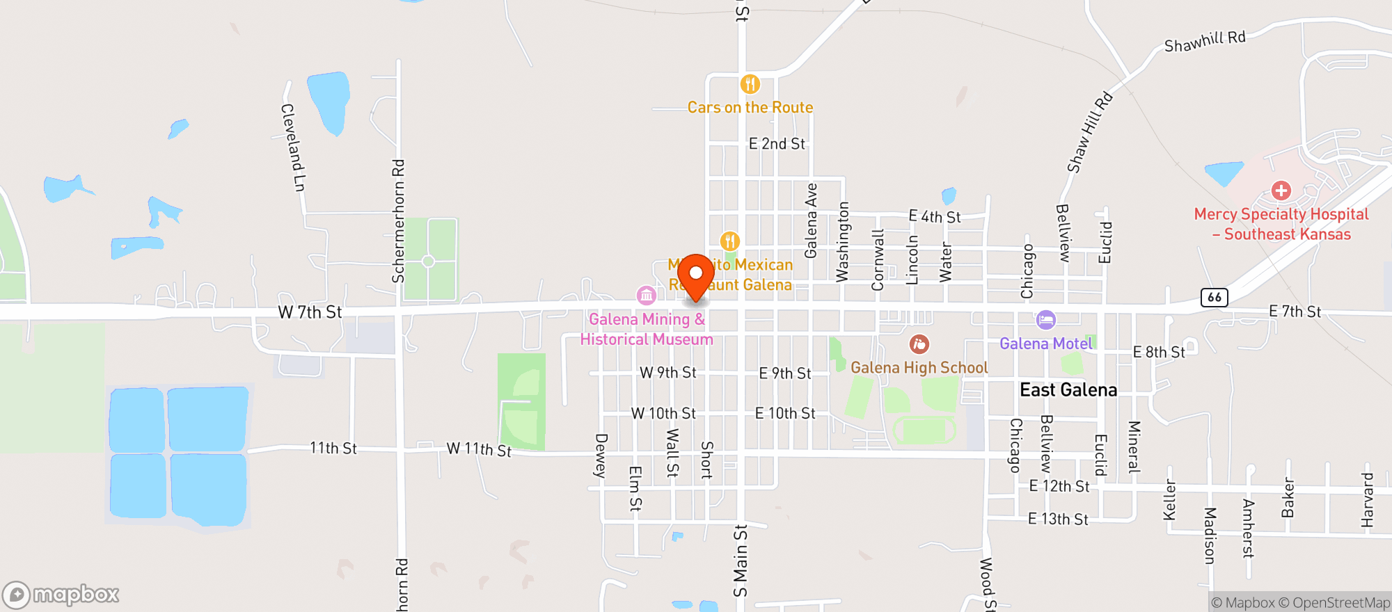 Map showing Kicks Bar & Grill