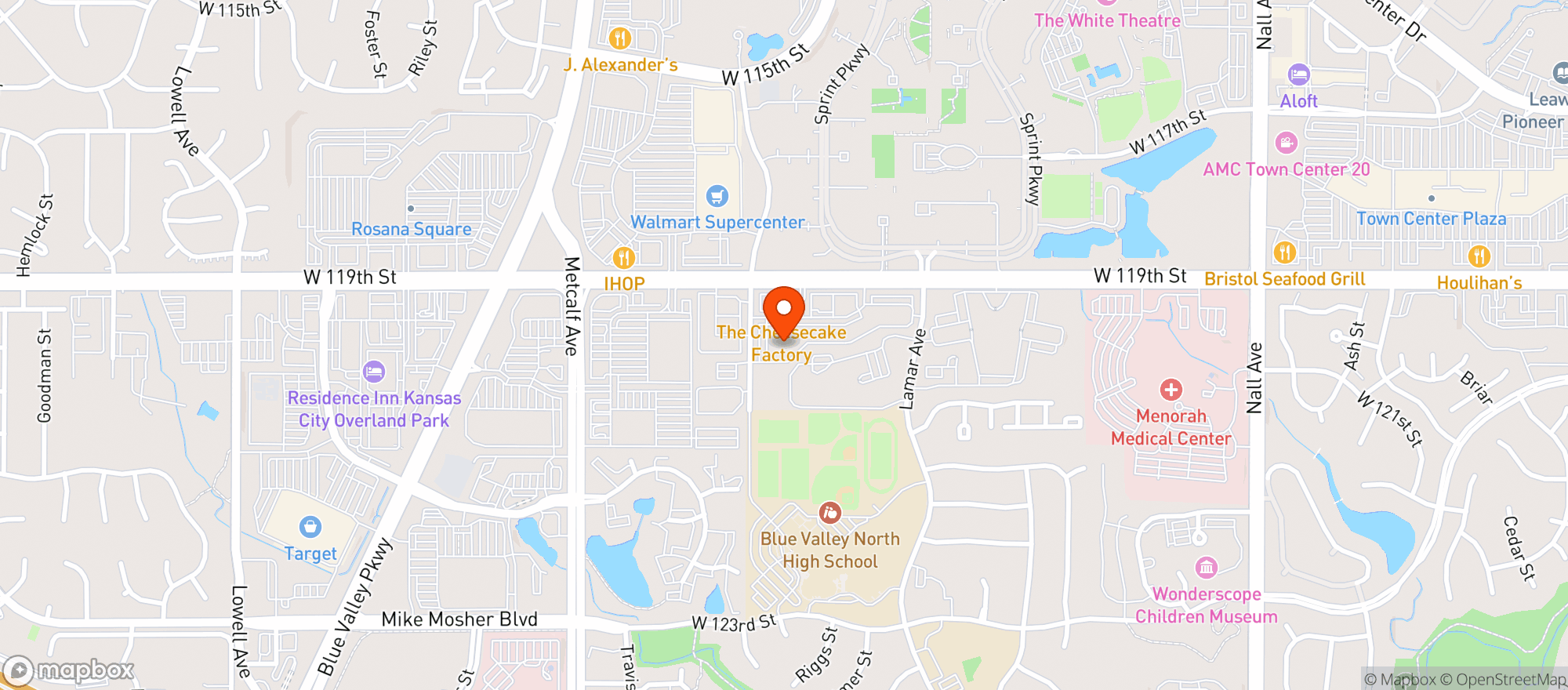 Map showing Whole Foods OP 119th Metcalf -