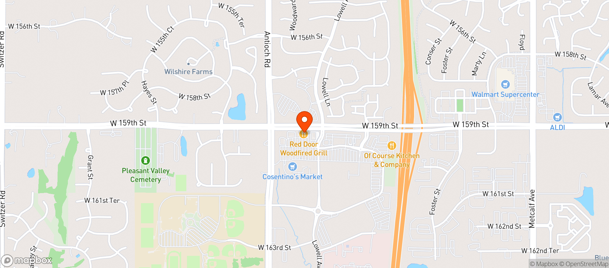 Map showing Red Door Woodfired Grill