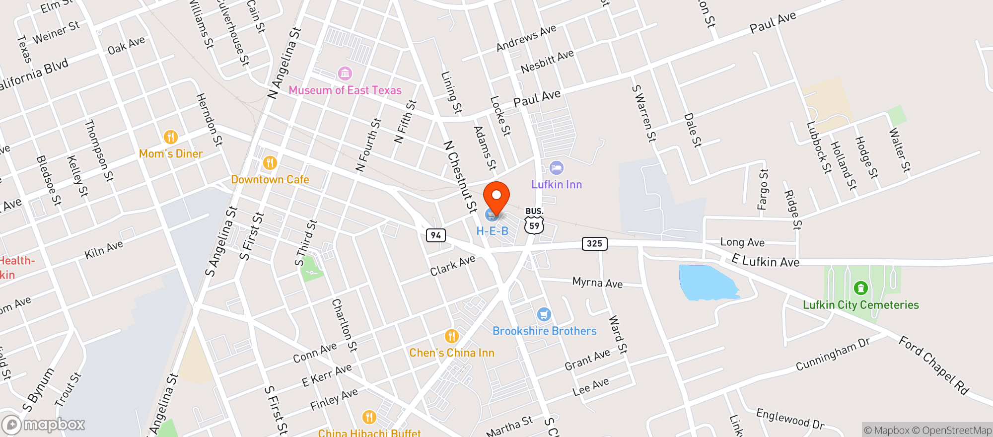 Map showing H E B Food Store