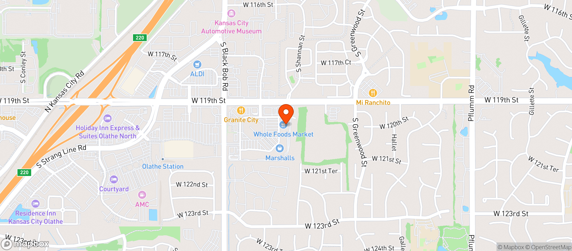 Map showing Whole Foods 119th and Blackbob