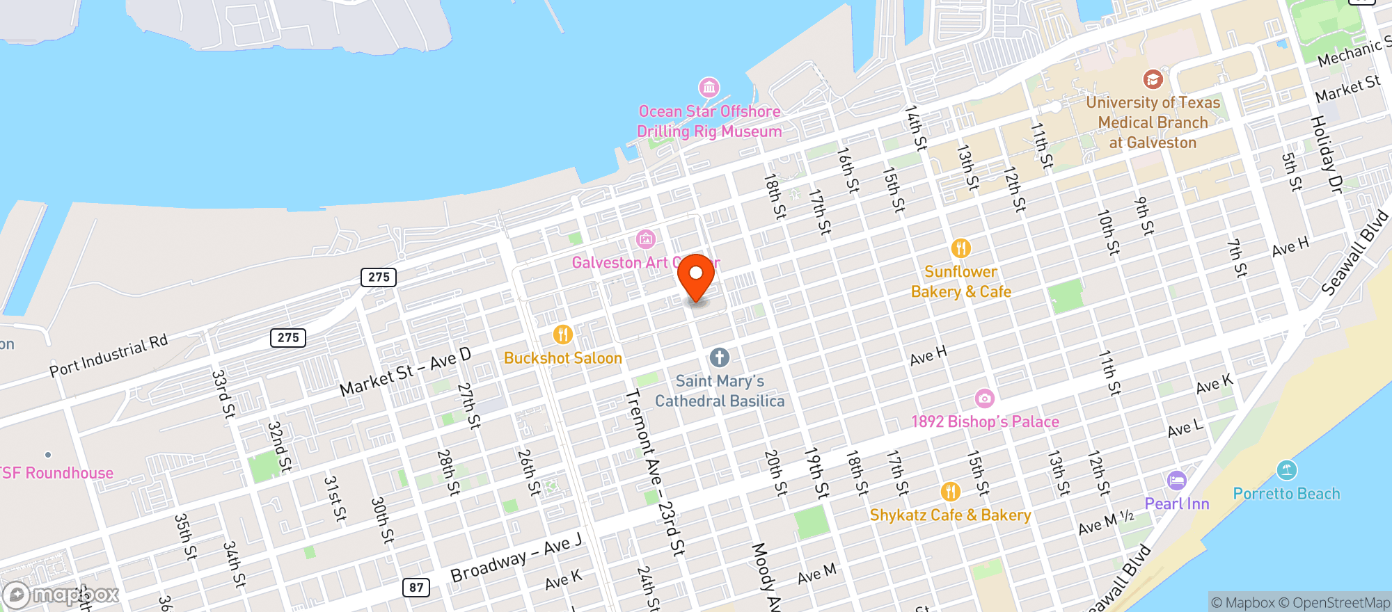 Map showing Shucks Tavern And Oyster Bar