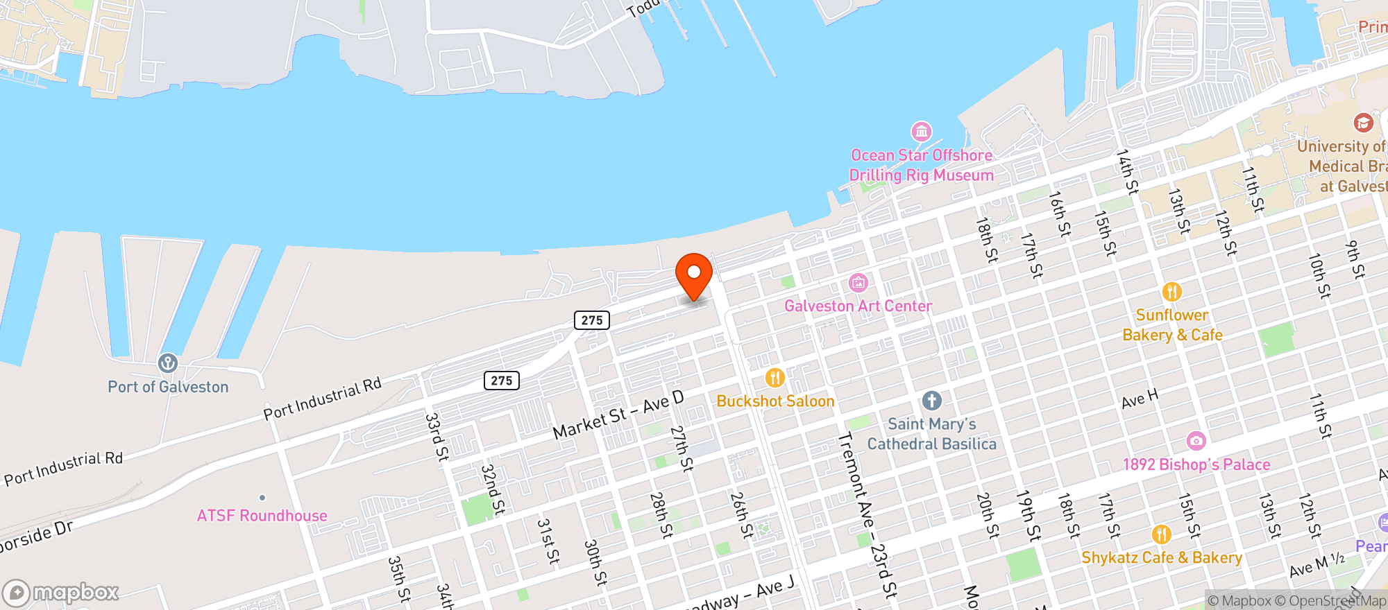 Map showing Hubcap Grill - Galveston