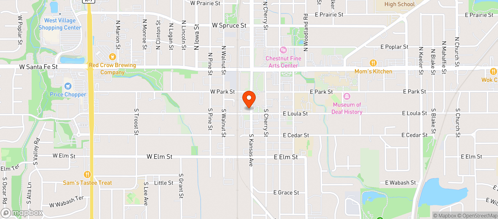 Map showing Third Street Social Olathe