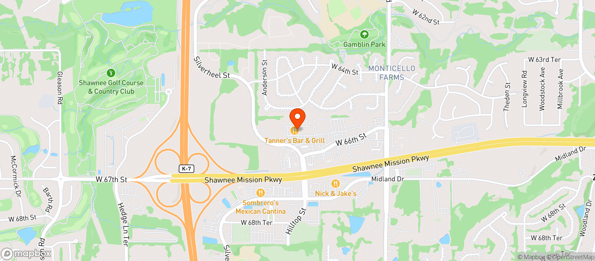 Map showing Tanners Bar & Grill