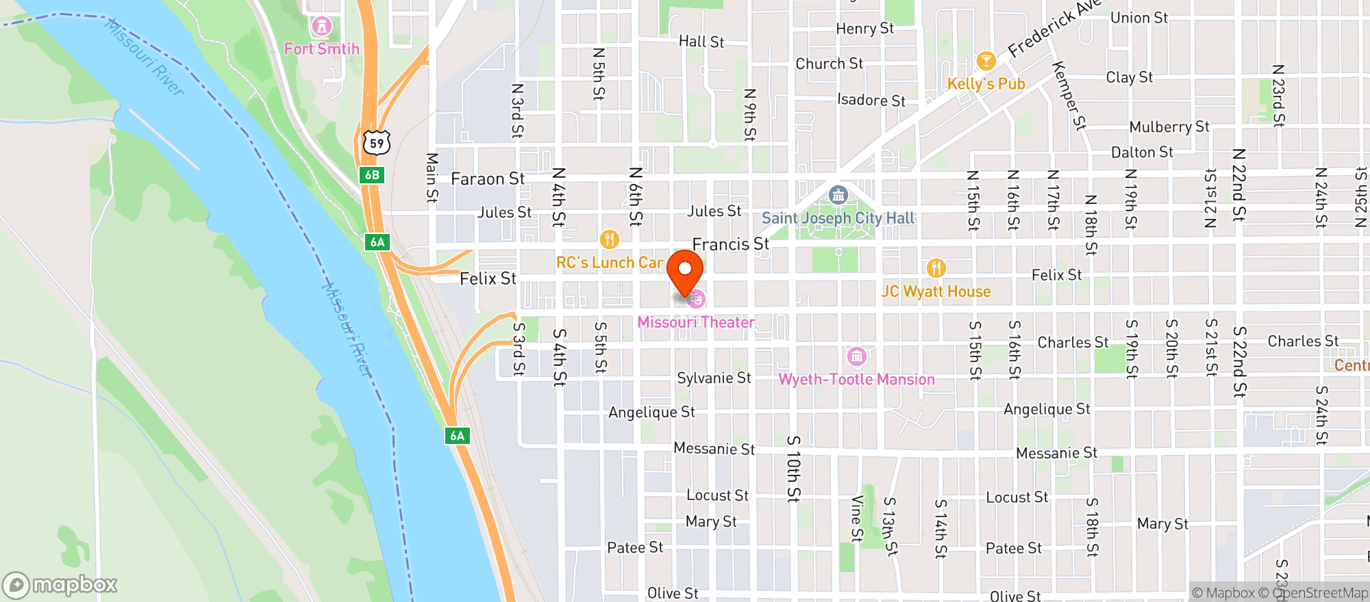 Map showing Mokaska Coffee Company