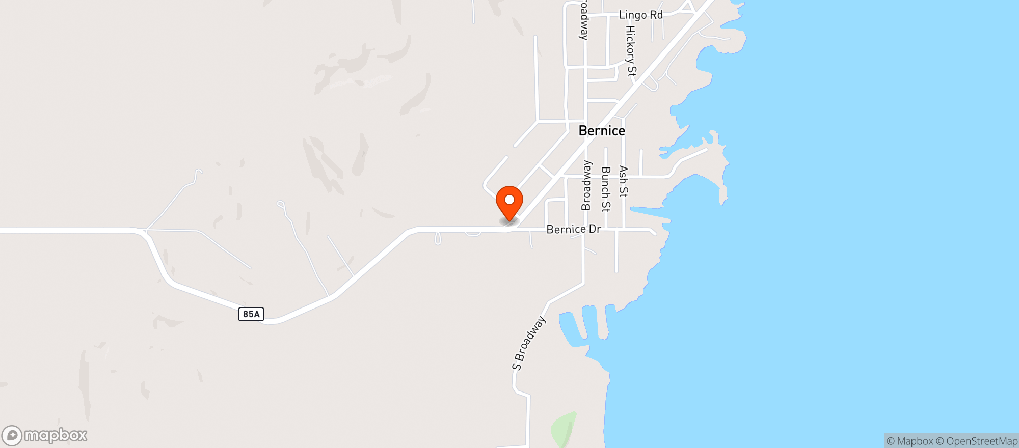 Map showing Grand Lake Spirits - Bernice