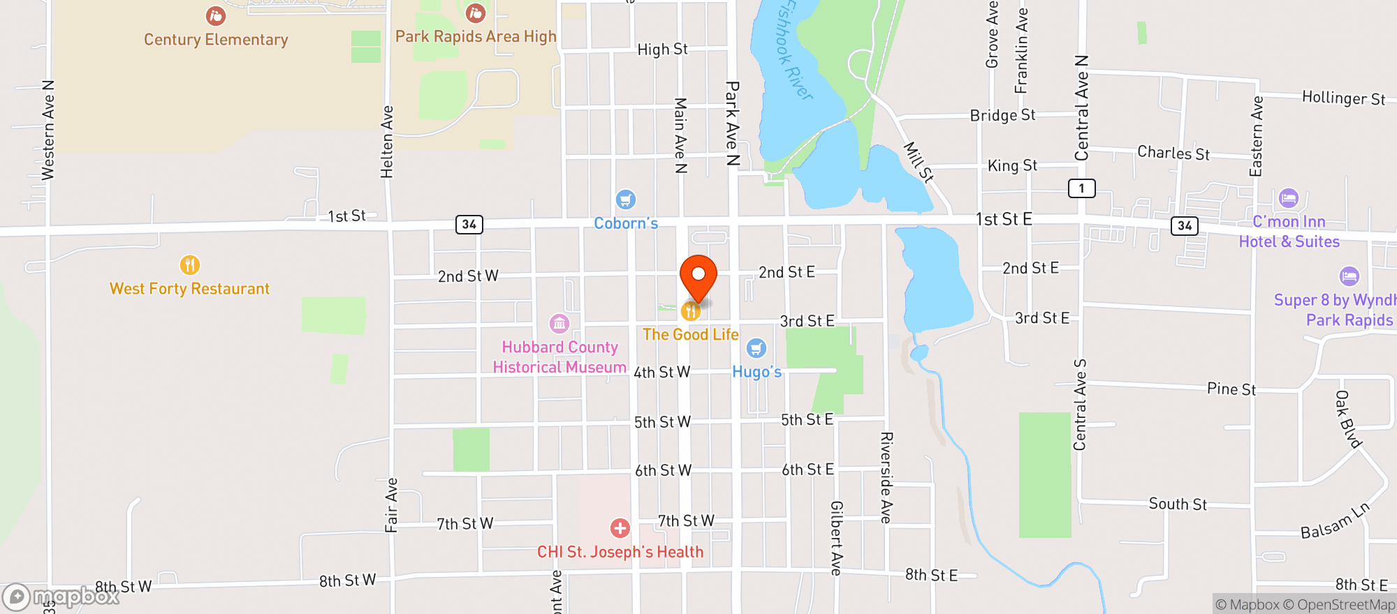 Map showing The Good Life Cafe