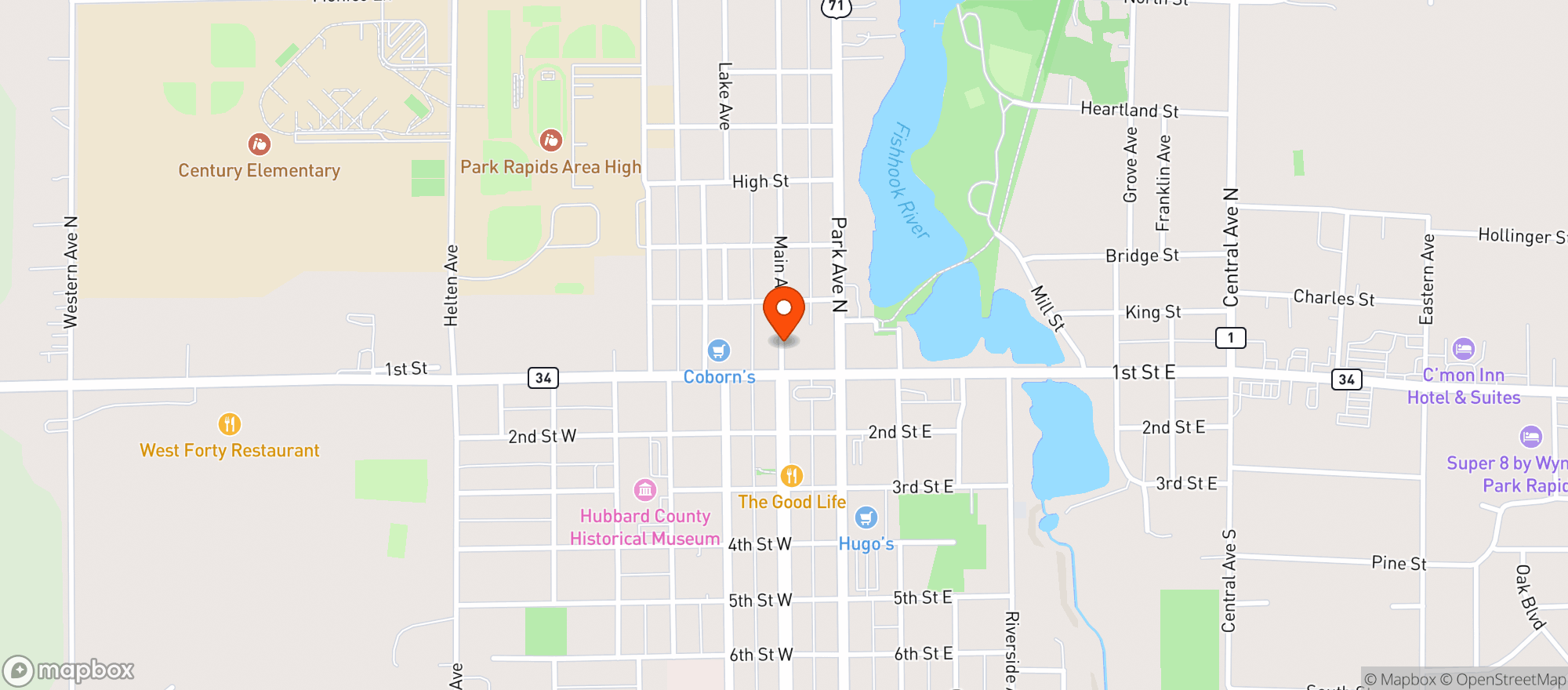 Map showing Simonson Station Stores