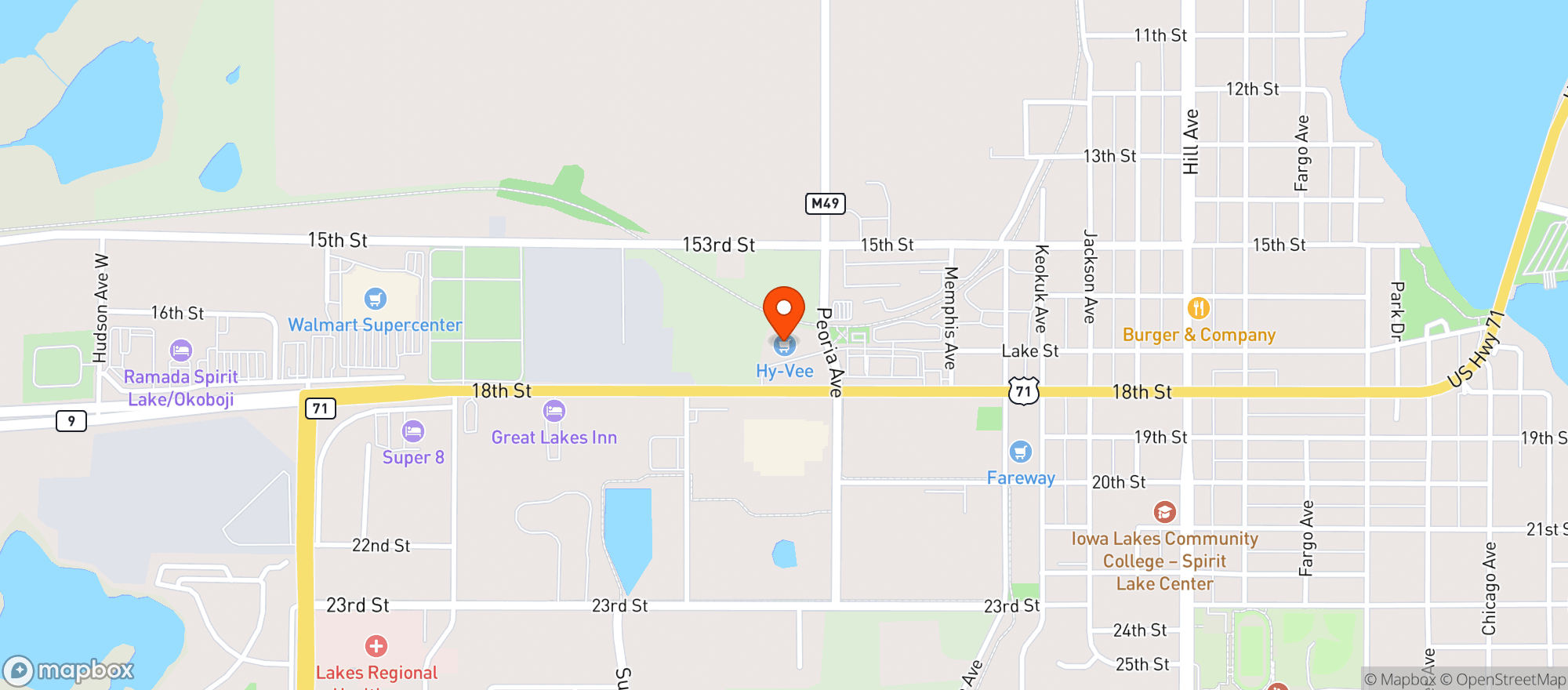 Map showing Hy Vee Food Store #1628