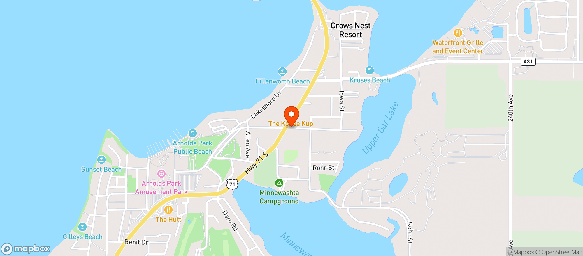 Map showing NAUTICAL BAR AND GRILL