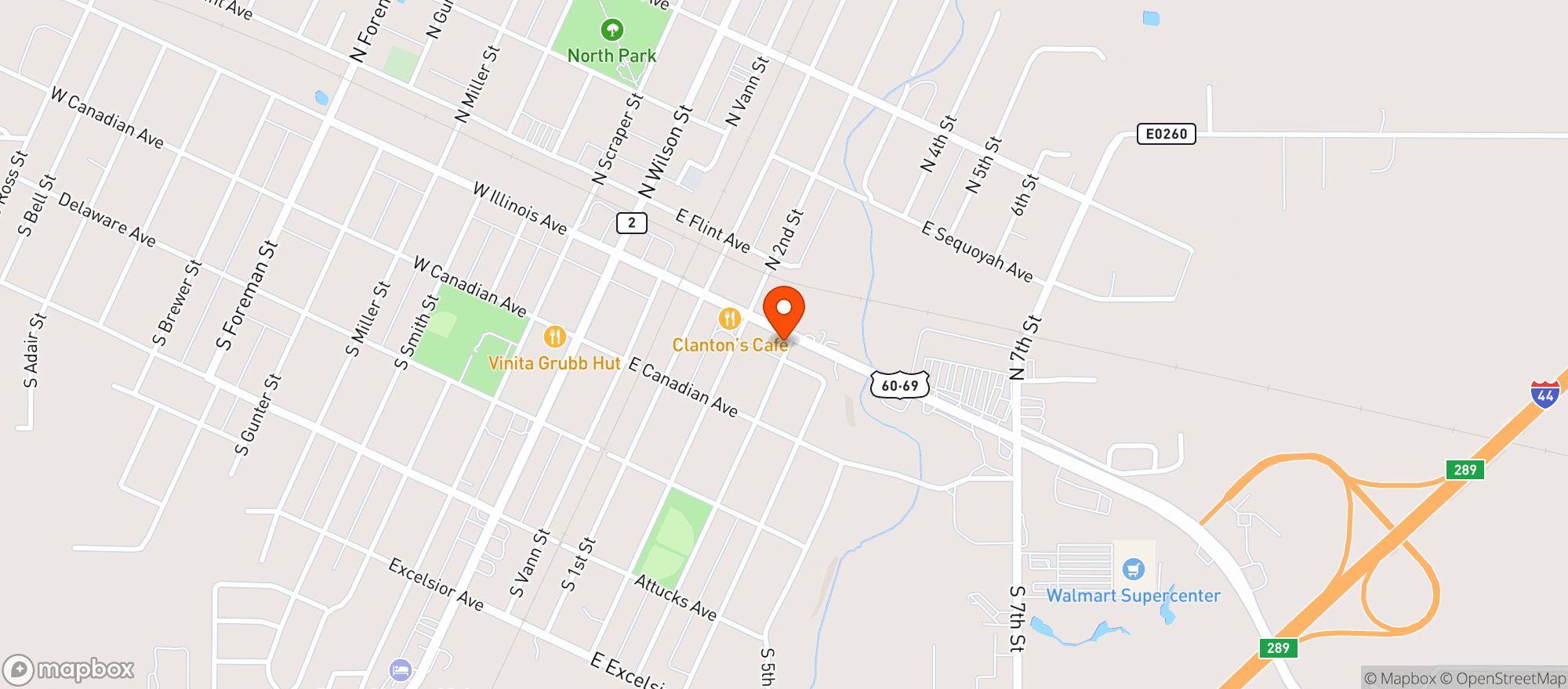 Map showing Green Country Liquor - Vinita