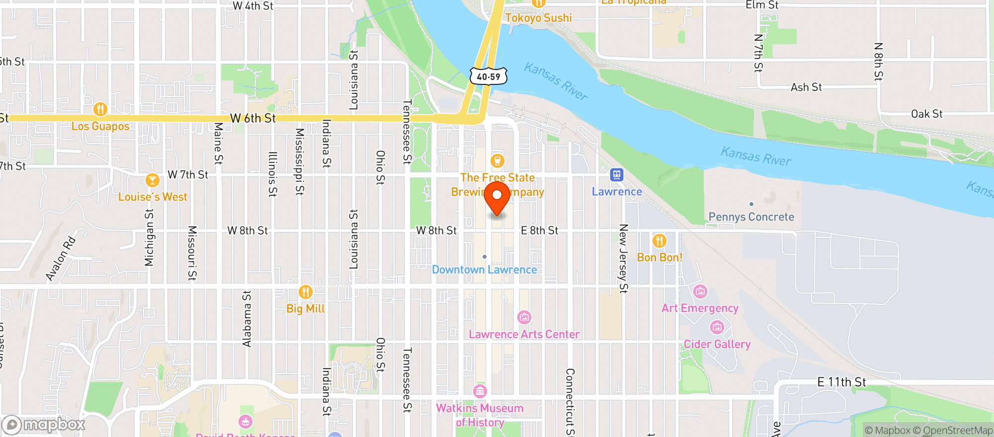 Map showing Wild Side Smoke Shop- Lawrence
