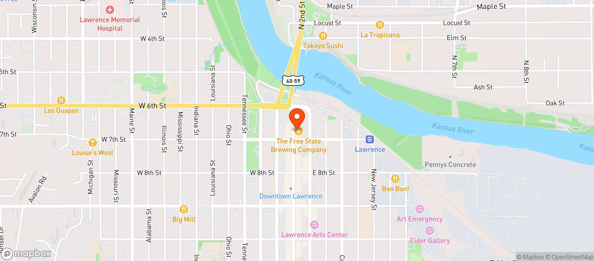 Map showing Free State Brewing Co