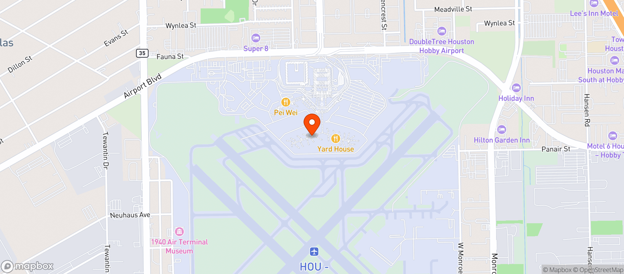Map showing William P Hobby Airport (HOU) (William P. Hobby Airport)