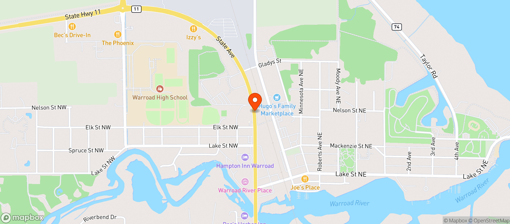 Map showing Warroad Municipal Liquor