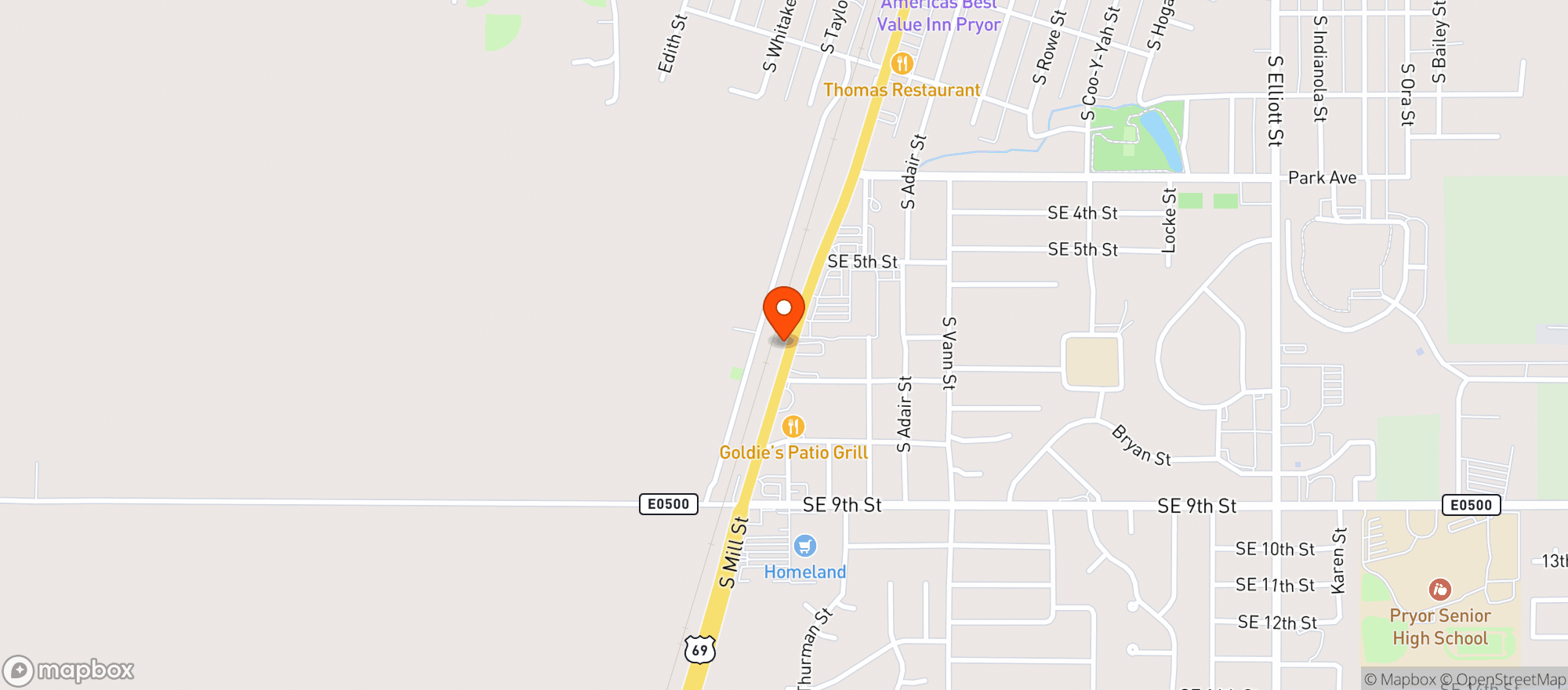 Map showing Pryor Midtown Liquor