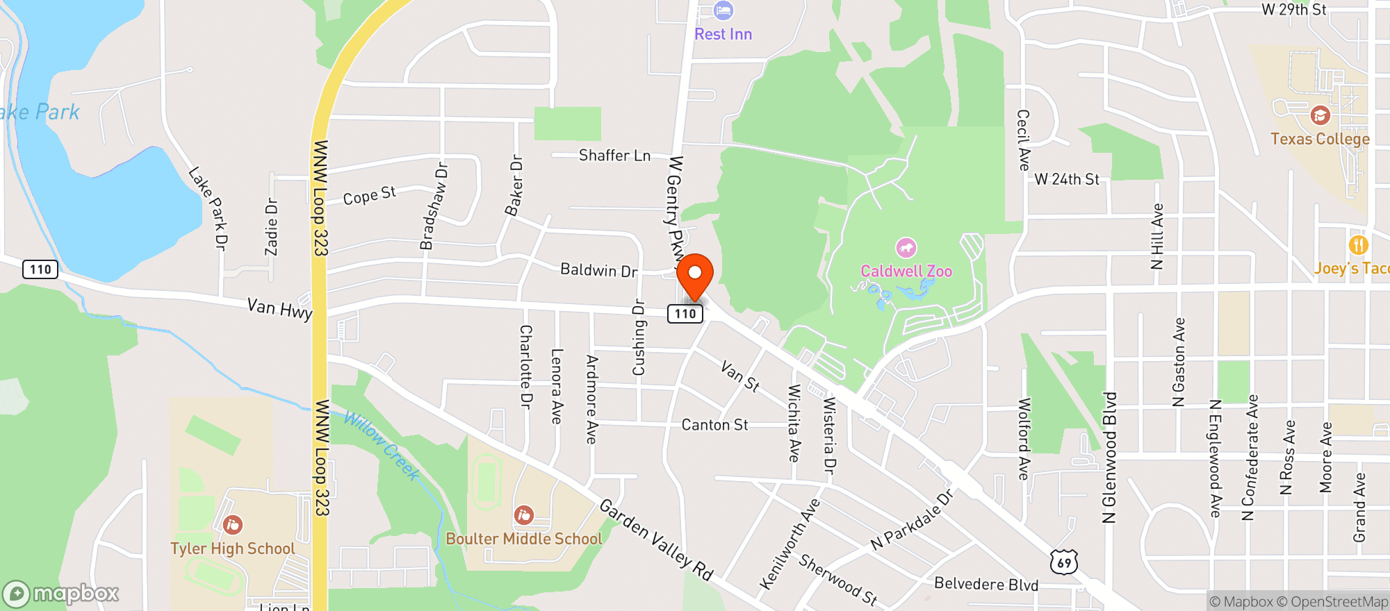 Map showing Tyler Smoke Shop
