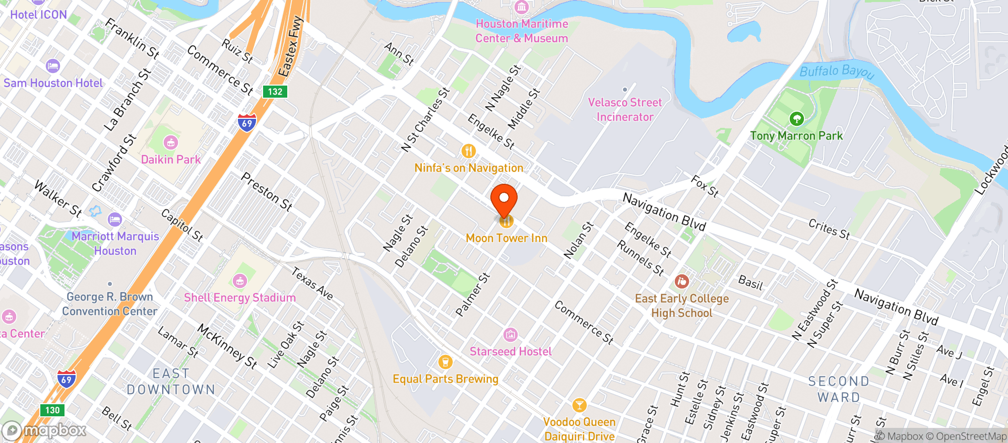 Map showing The Moon Tower Inn
