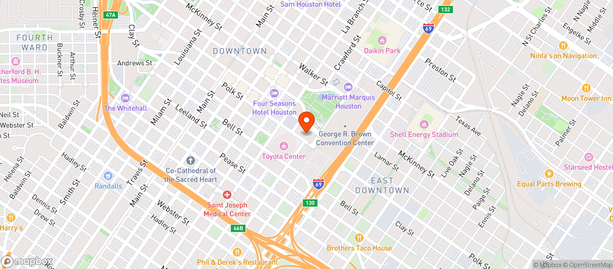 Map showing Hilton #houcv