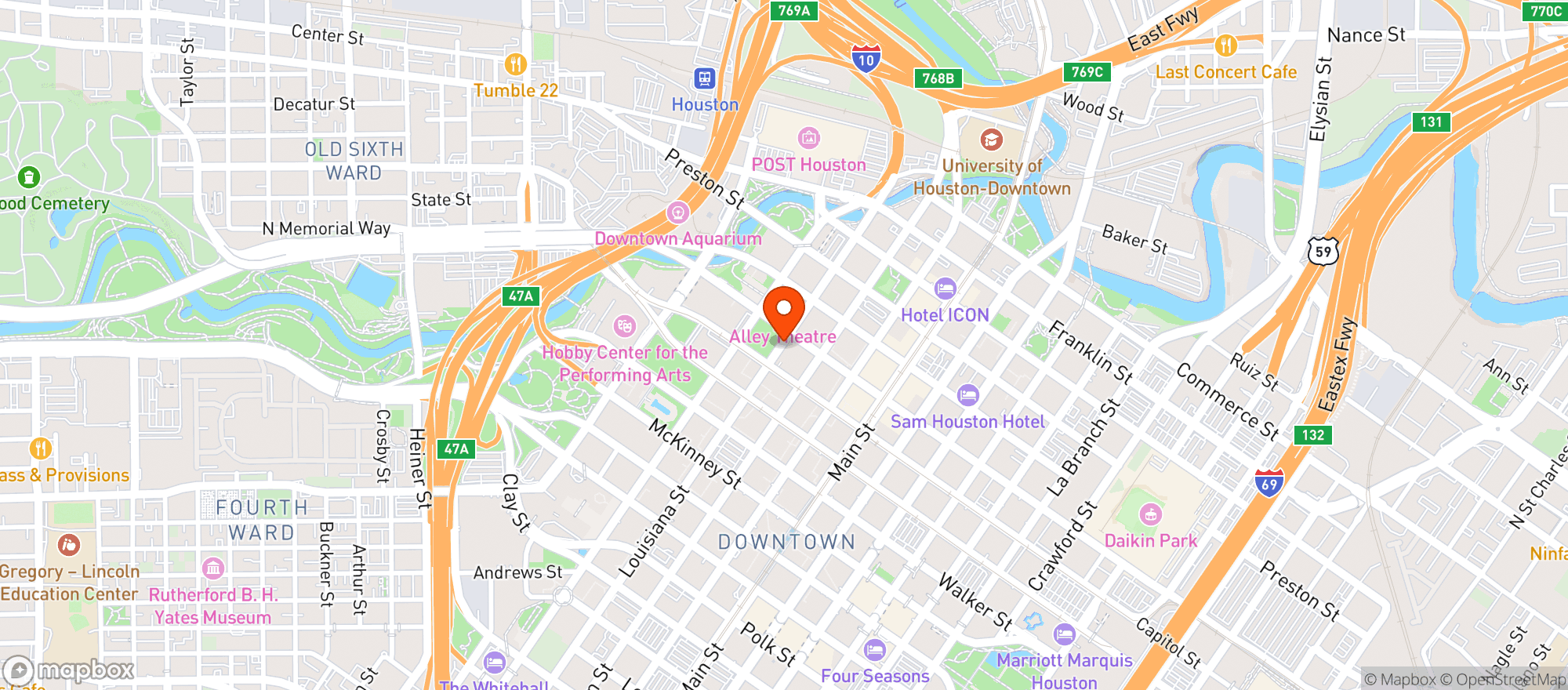 Map showing Jones Hall For The Performing Arts