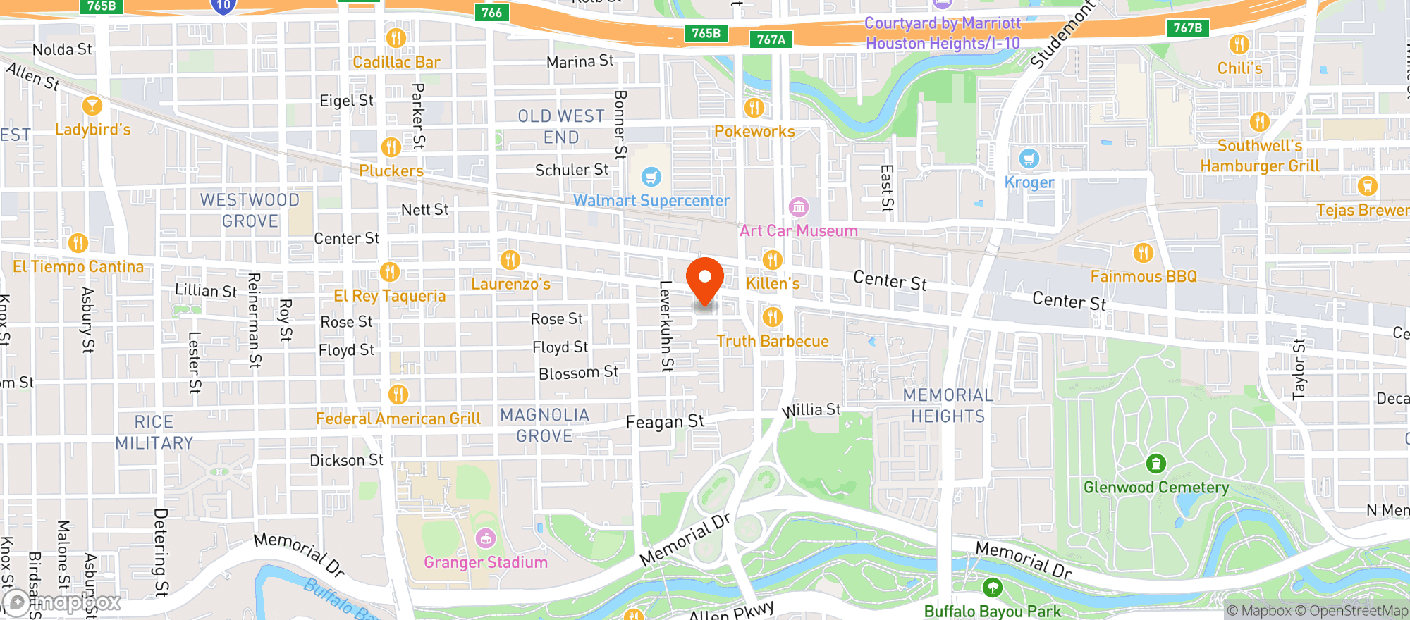 Map showing Bayou Heights Bier Garten