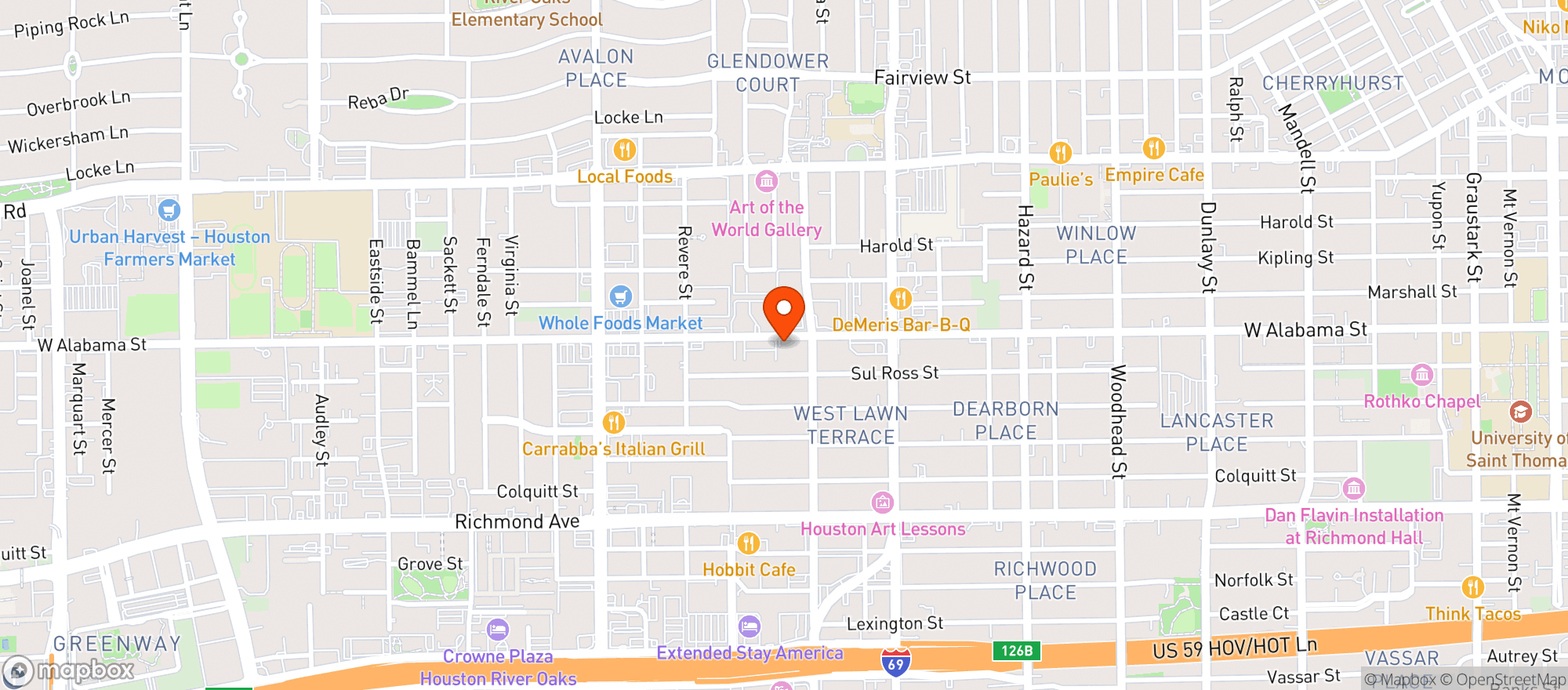 Map showing Velvet Oak Tavern