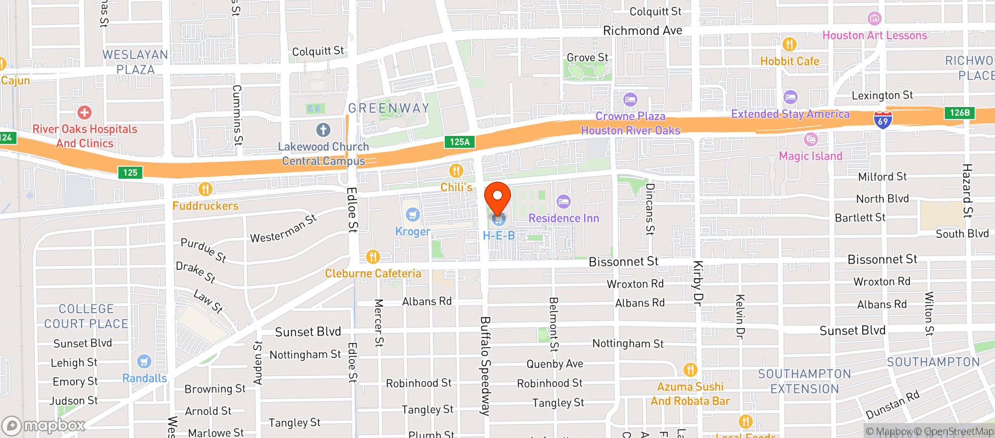 Map showing H-e-b