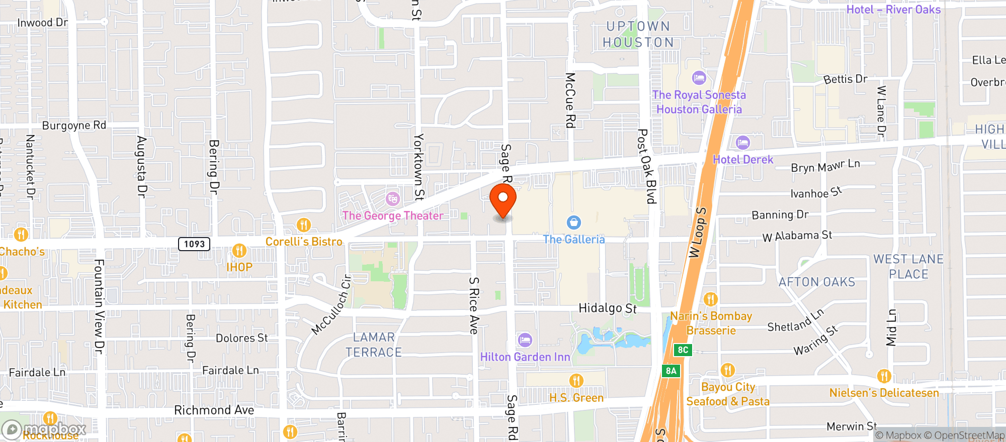 Map showing Hyatt Regency Houston Galleria