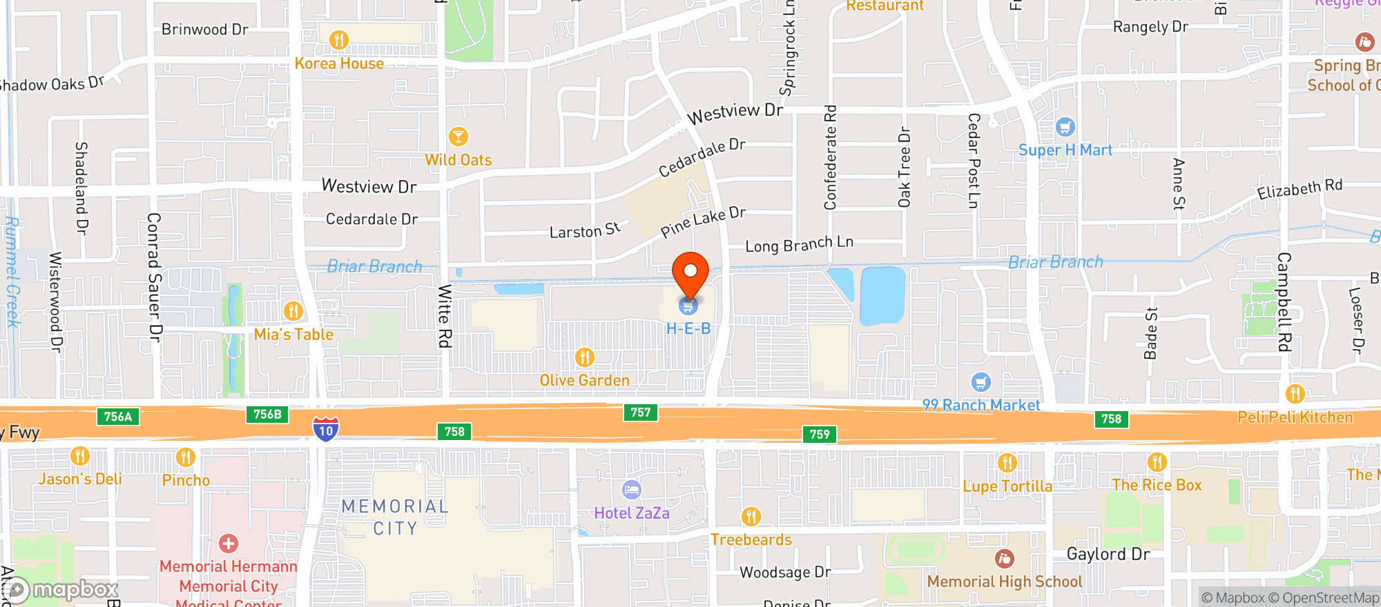 Map showing H-e-b