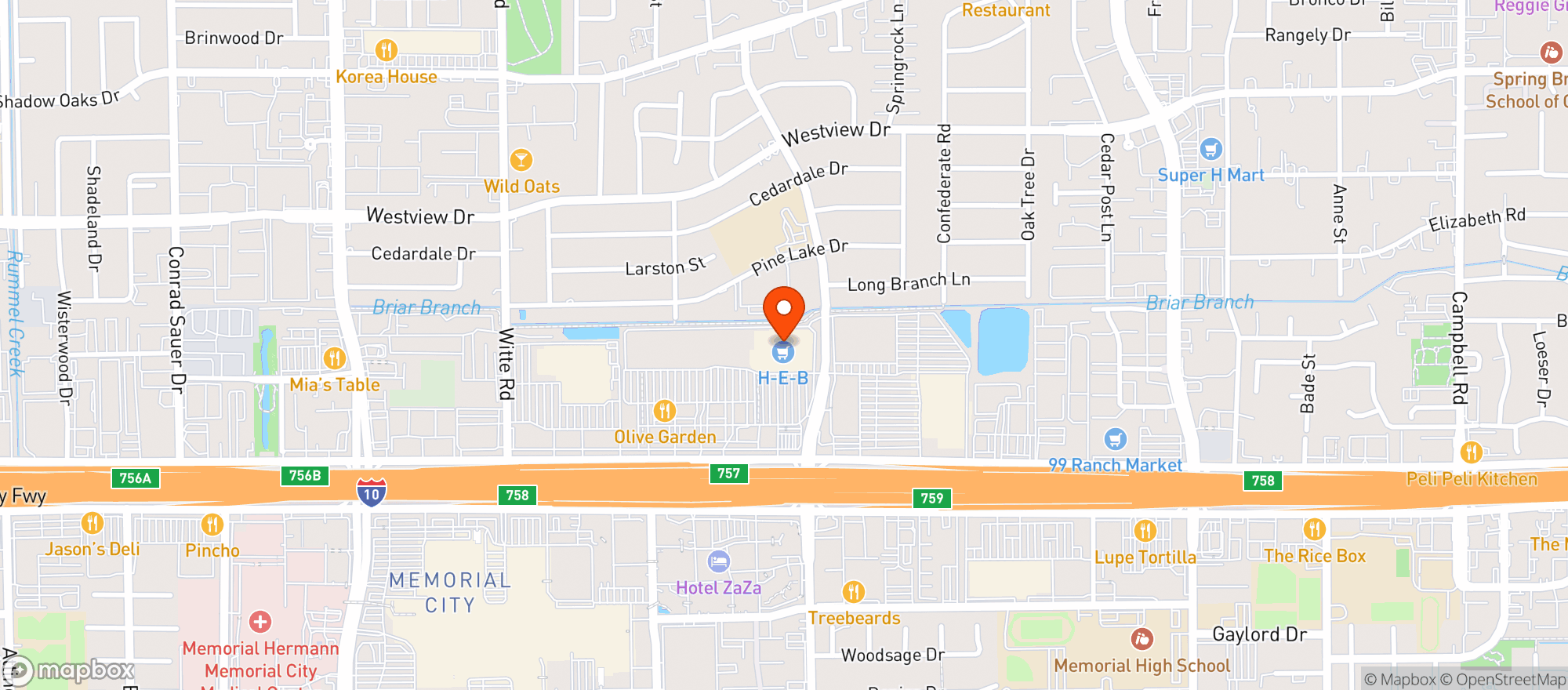 Map showing Heb Food Store