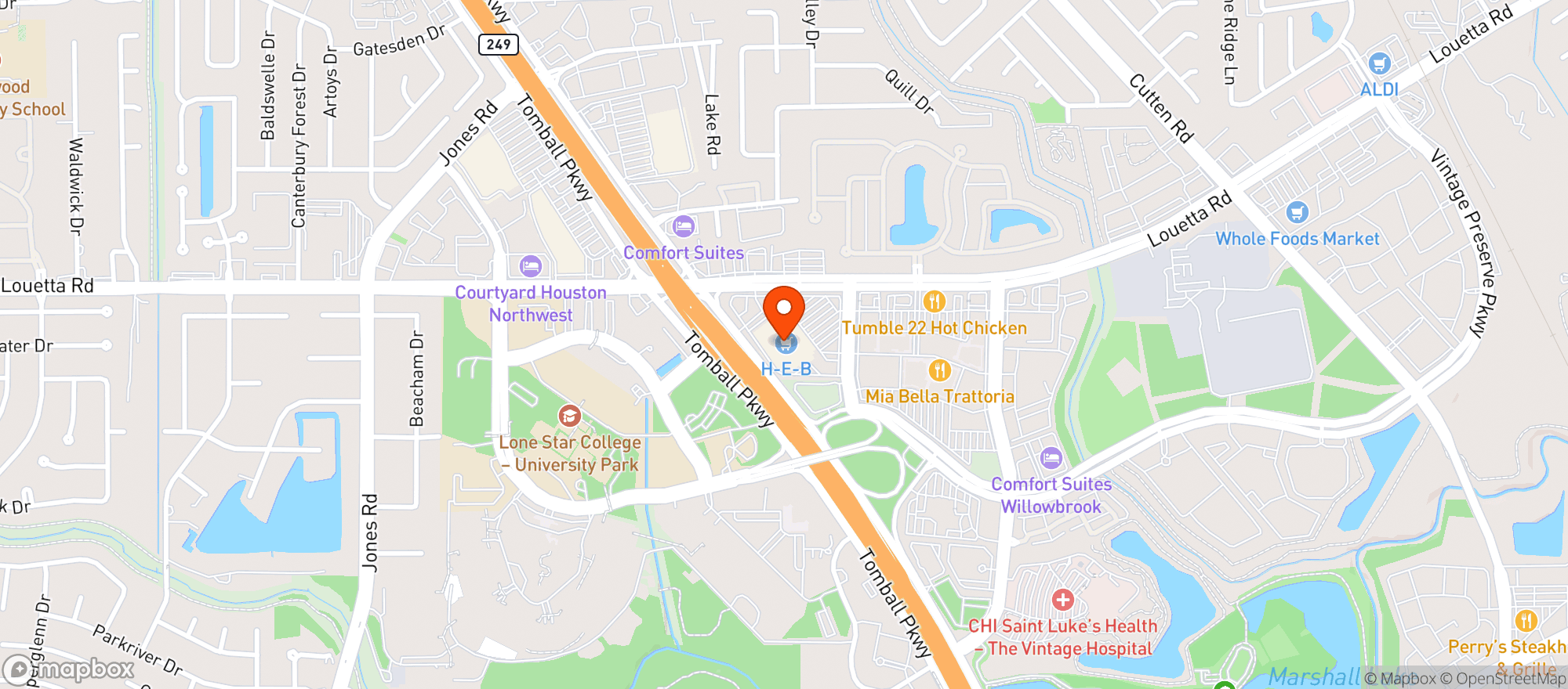 Map showing H E B (VINTAGE PARK MARKET)