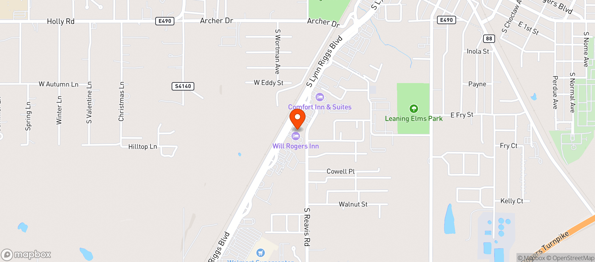 Map showing Will Rogers Inn/Route66- Claremore
