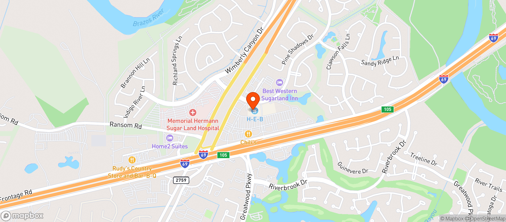 Map showing H E B (RIVERPARK)