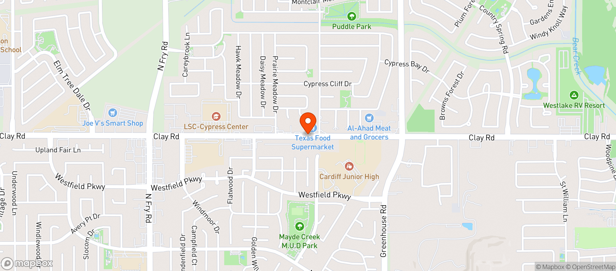 Map showing Texas Food Supermarket