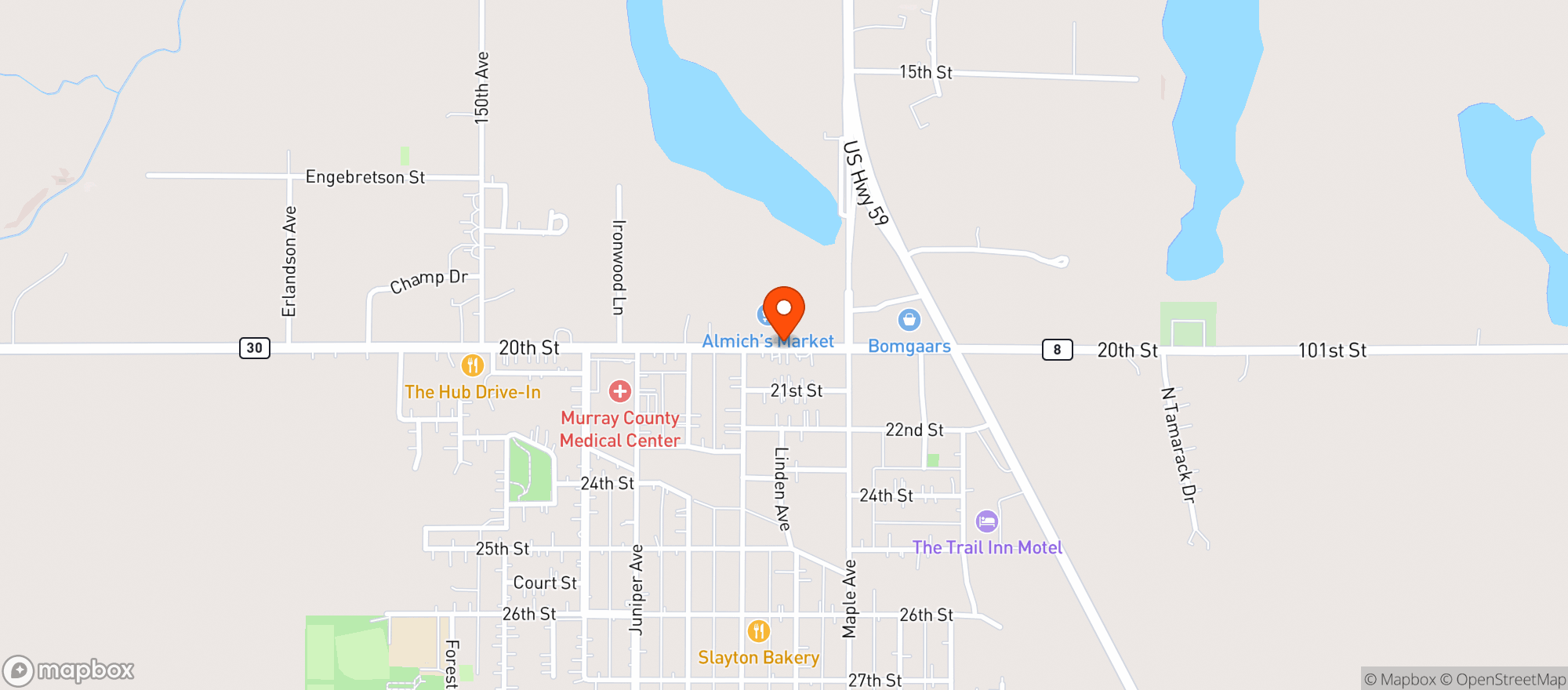 Map showing Slayton Discount Liquor