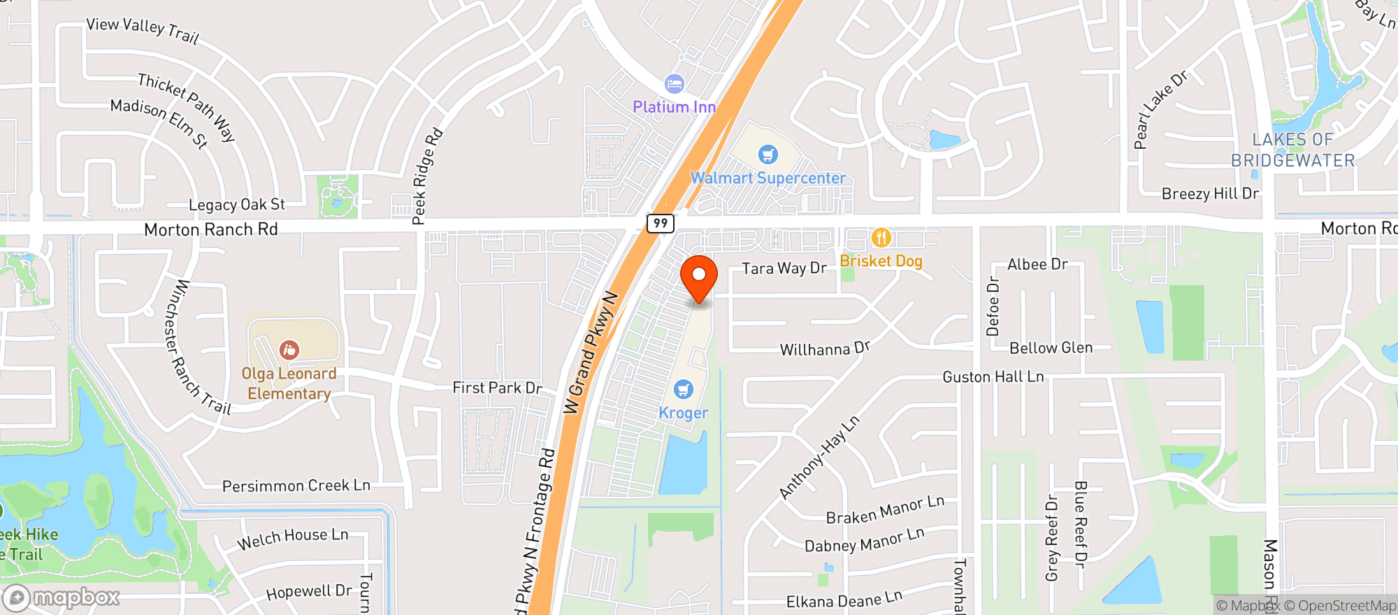 Map showing WHISKEY CHARLIE'S LIQUOR GRAND MORTON KATY 