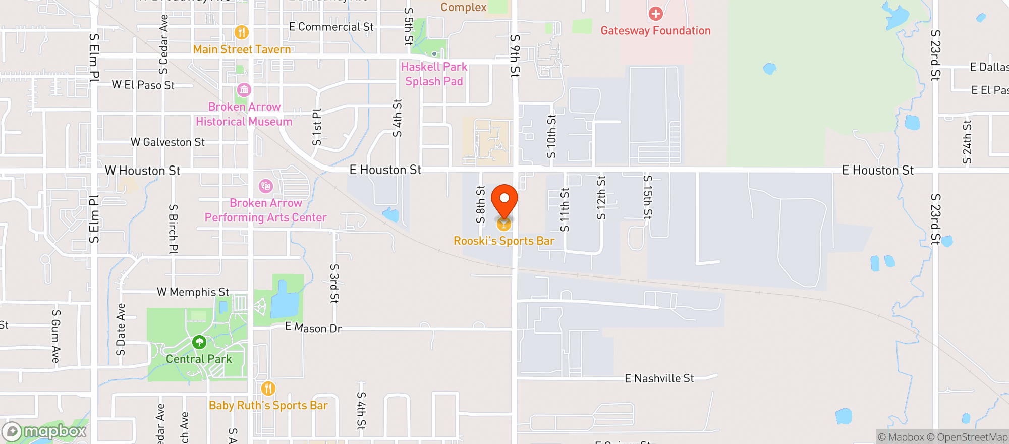 Map showing Rooski S Sports Bar