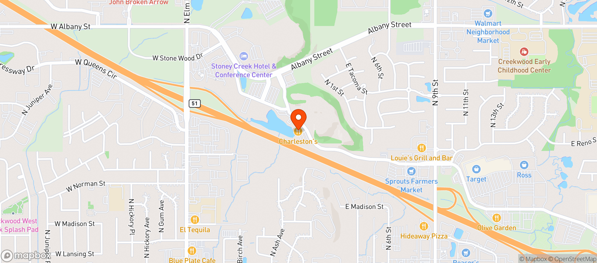 Map showing Charlestons Restaurant