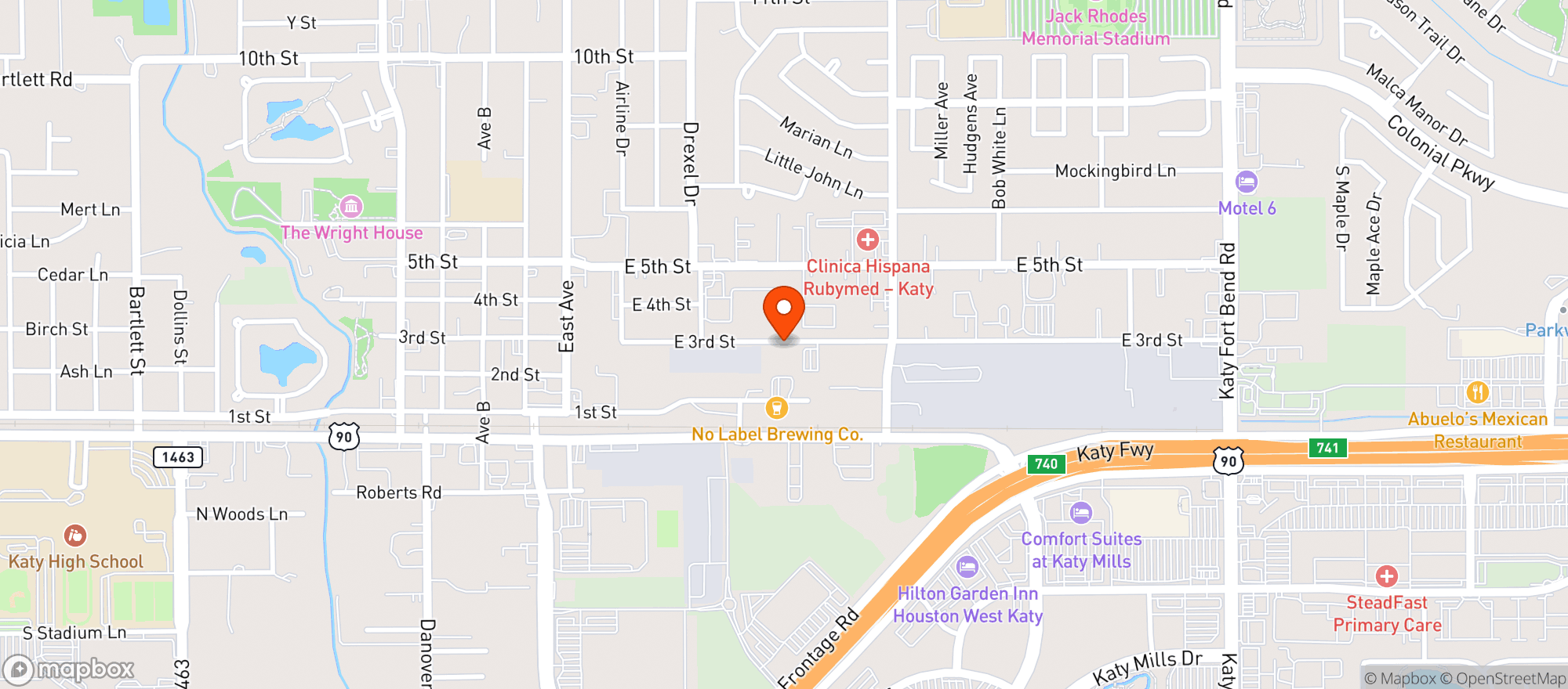 Map showing Katy Beer Garden