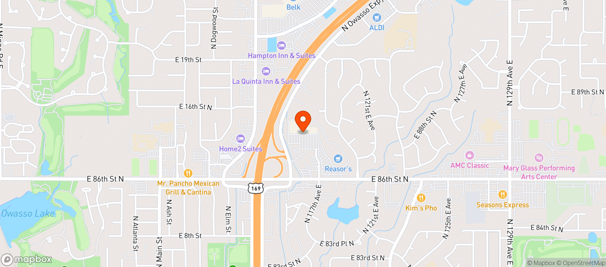 Map showing OWASSO DISC LIQUOR & WINE