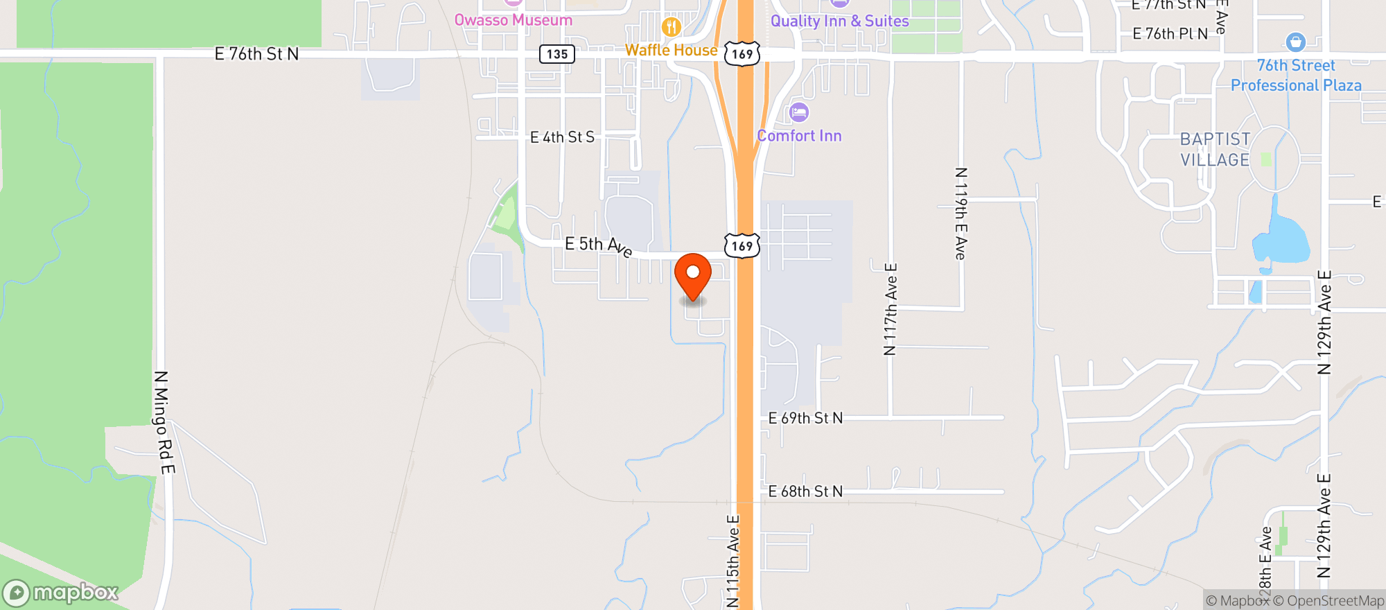Map showing Twisted Tee Golf - Owasso
