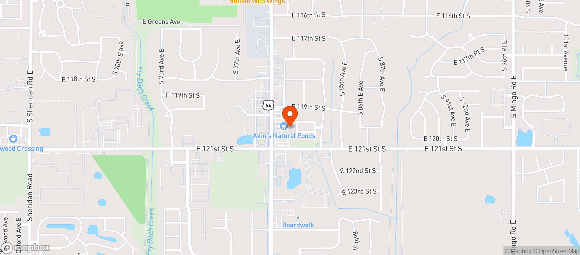 Map showing Akins Natural Foods