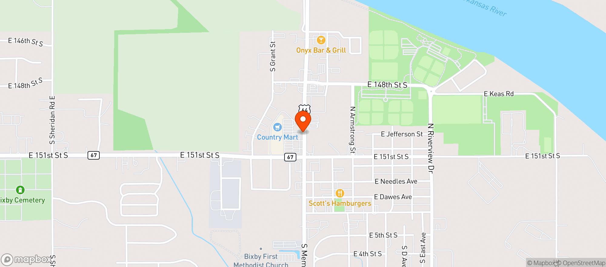 Map showing Bixby Wine & Spirits