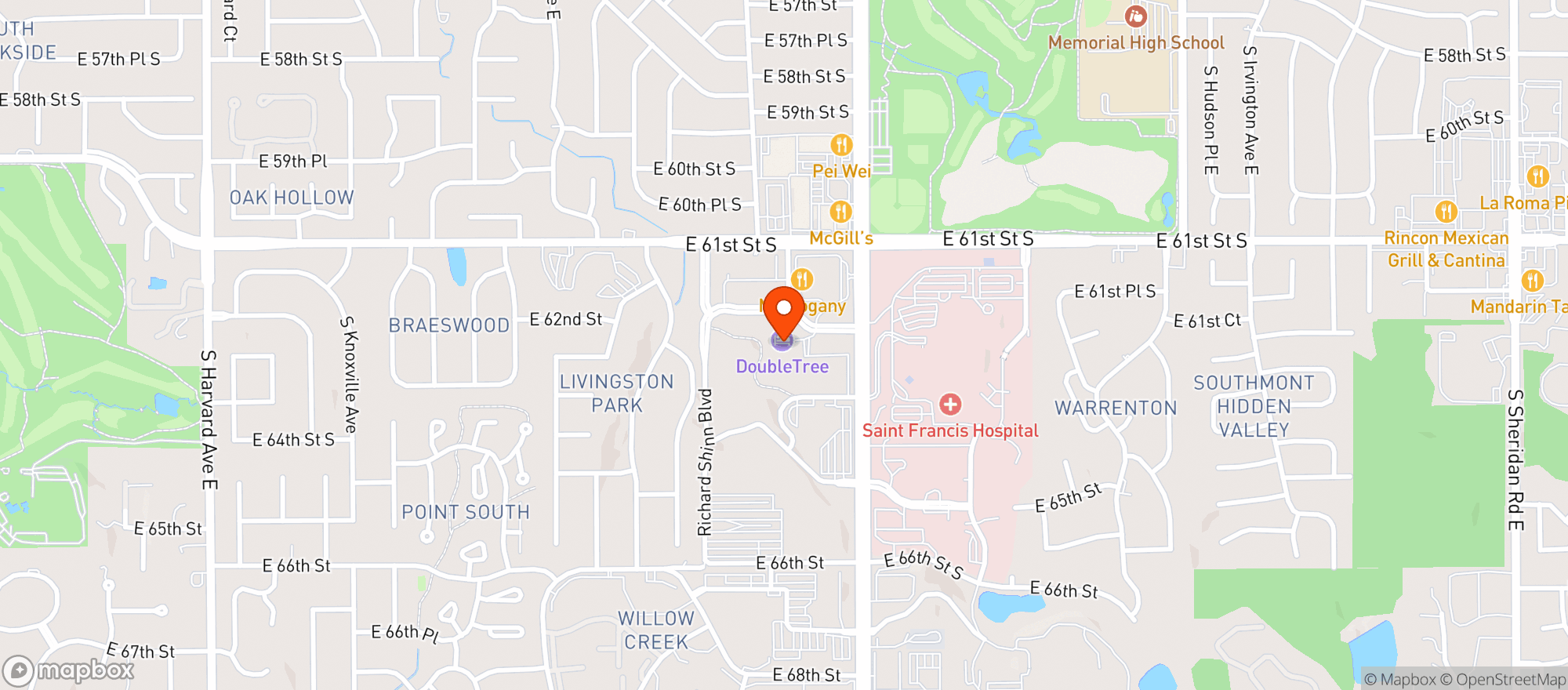 Map showing Doubletree Warren Place