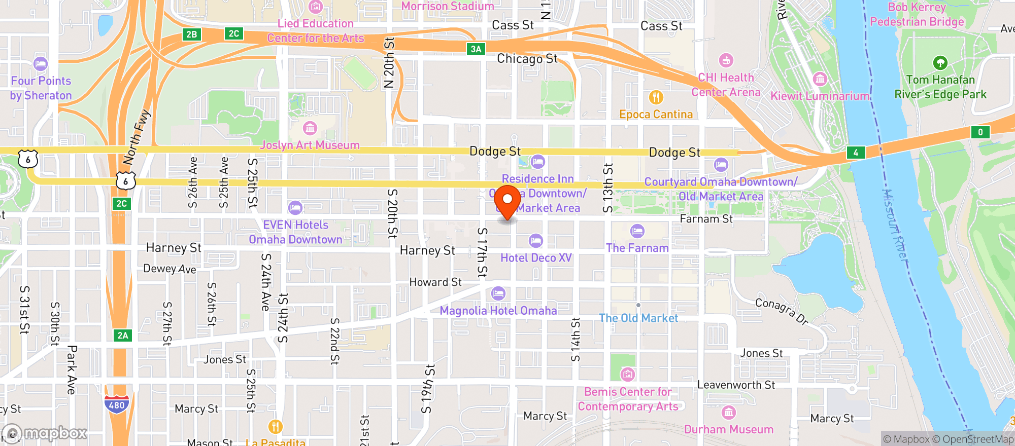 Map showing The Green Room - Omaha