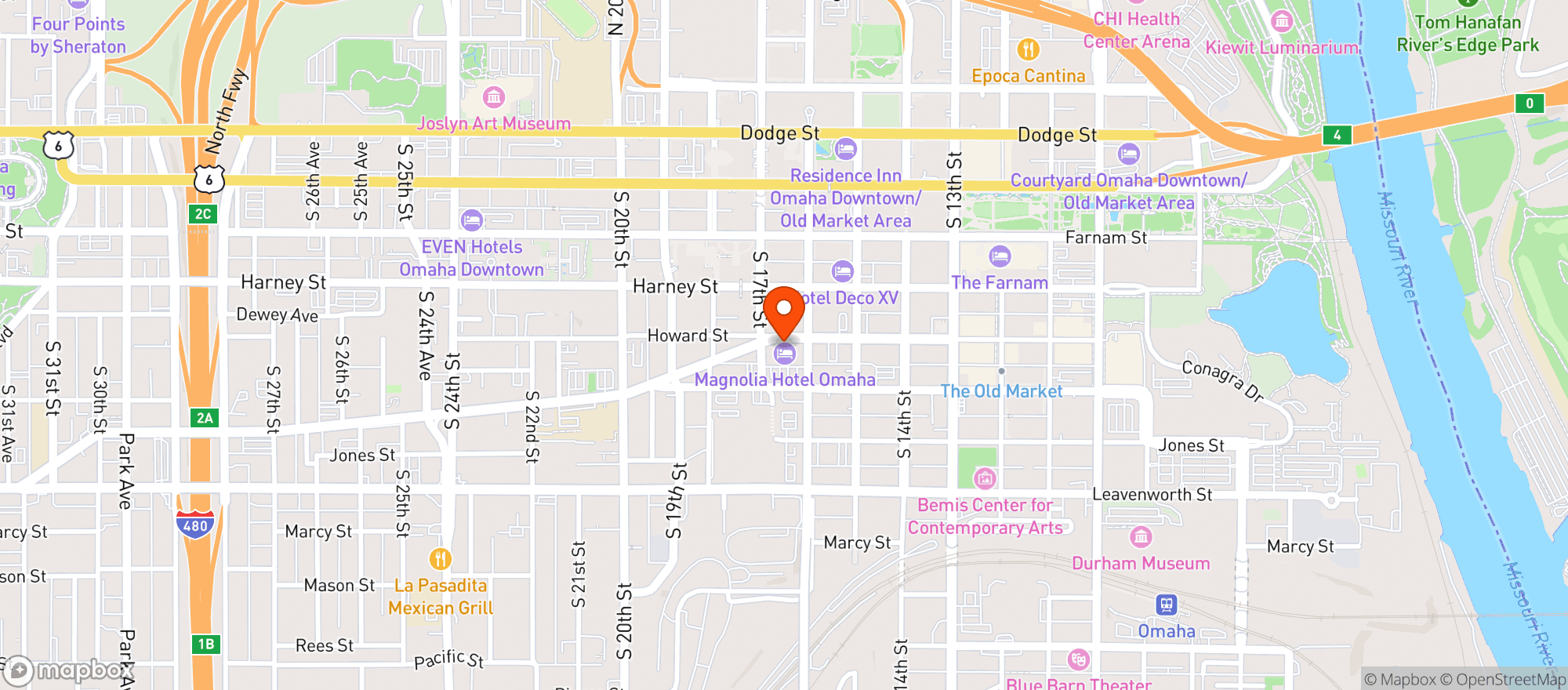 Map showing Magnolia Hotel