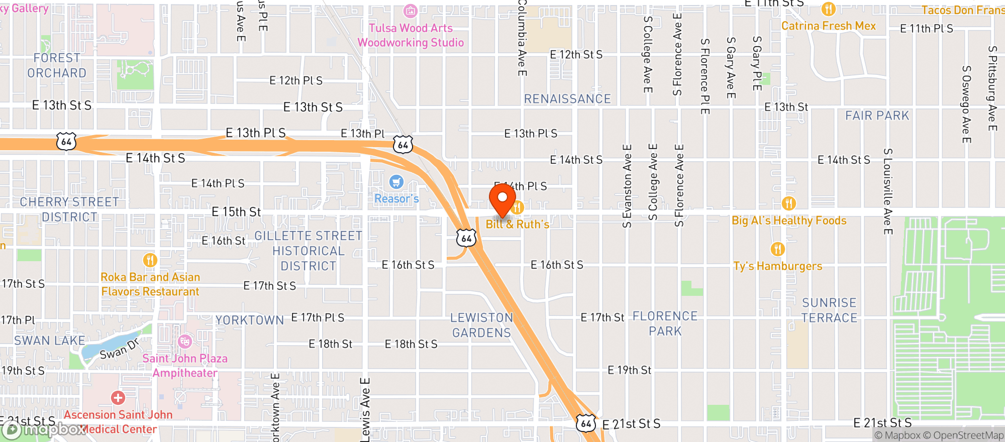Map showing Yellow Brick Road - Tulsa