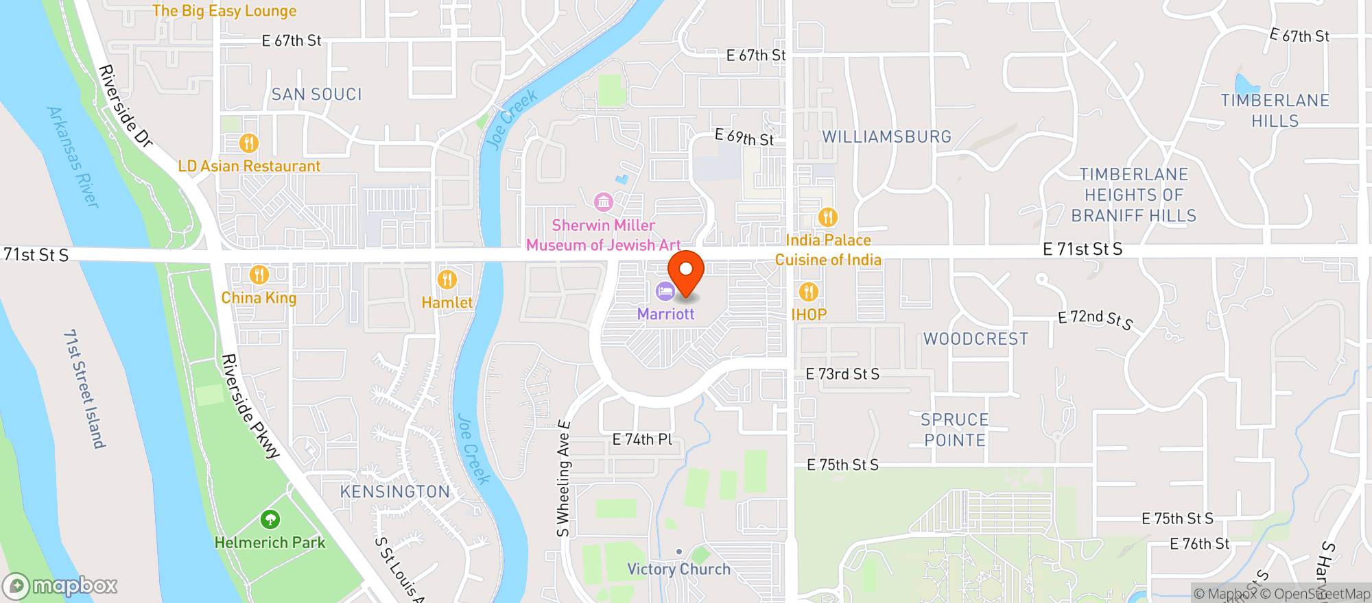 Map showing Southern Hills Marriott