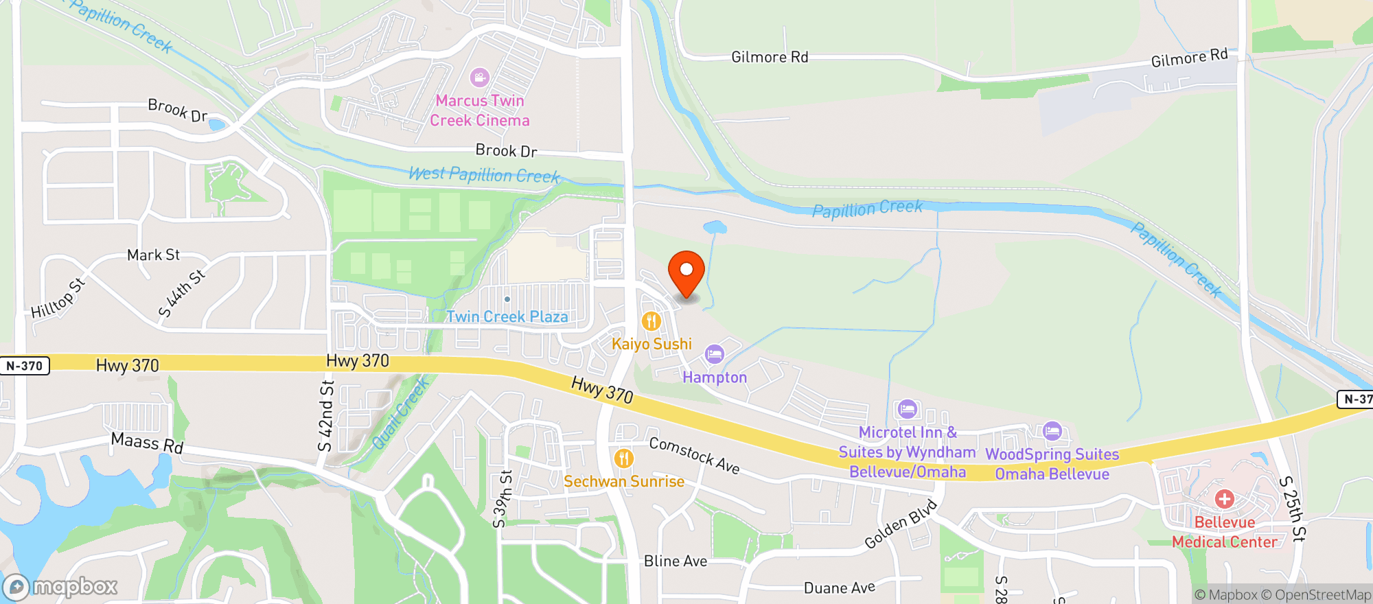 Map showing Varsity Sports Cafe & Roman Co